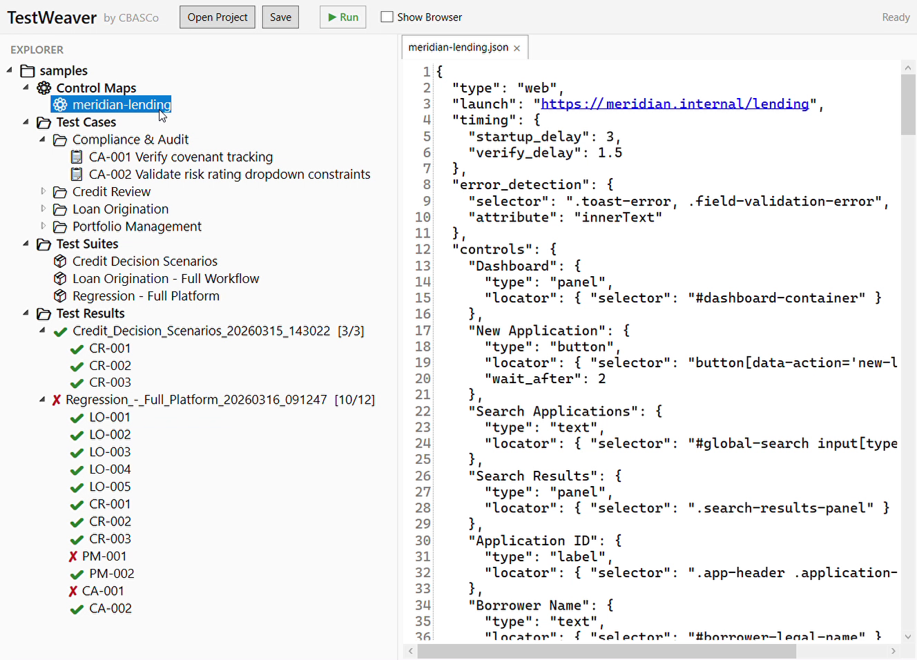 TestWeaver control map JSON editor